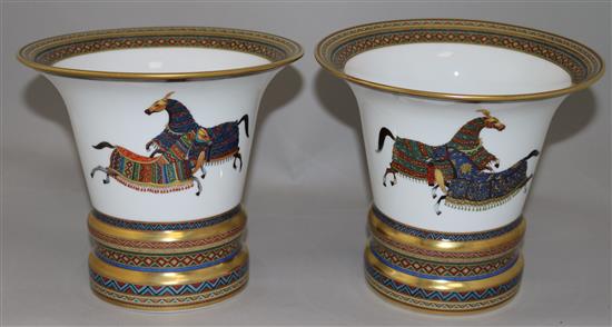 A pair of Hermes porcelain Cheval dOrient bell shaped vases, 17.5cm, with original boxes